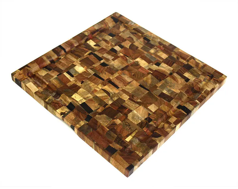 16" X 16" Organic End-Grain Acacia Cutting Board With Juice Groove & Integrated Handles 1