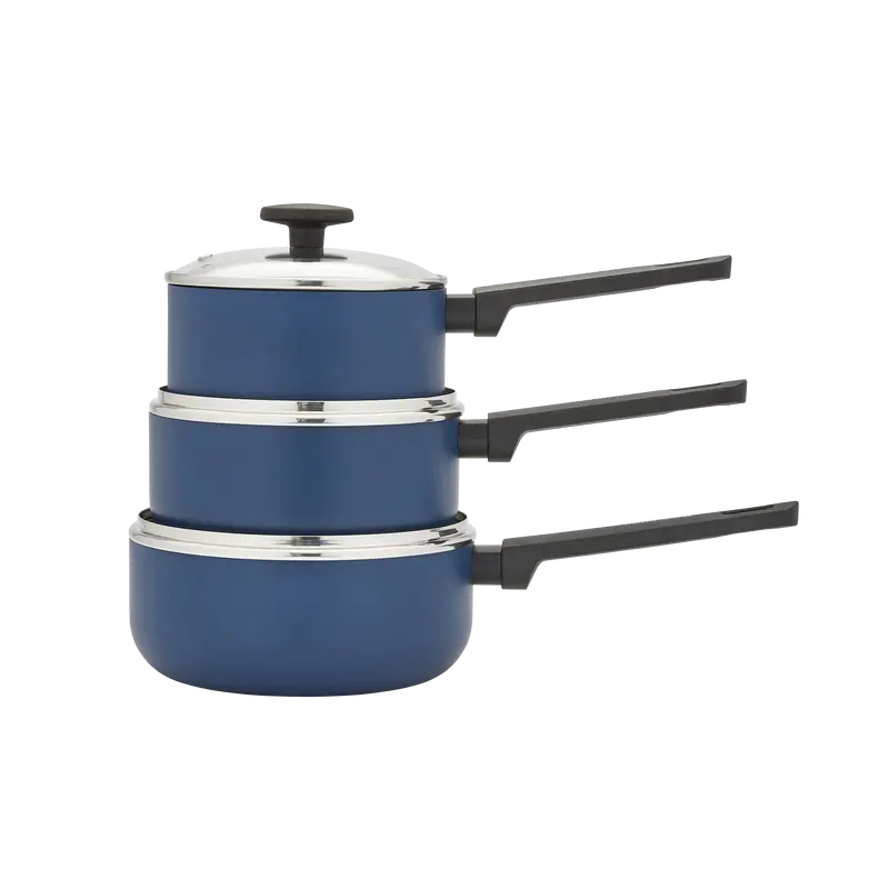 3-Piece Blue Recycled Aluminium Saucepan Set 1