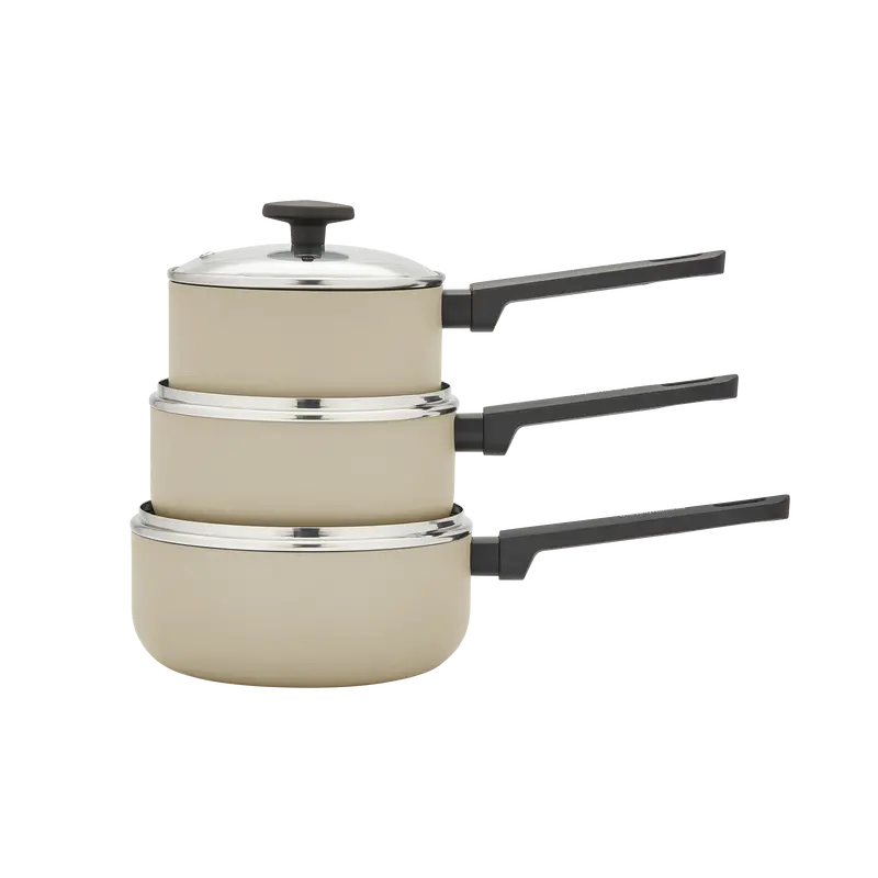 3-Piece Cream Recycled Aluminium Saucepan Set 1