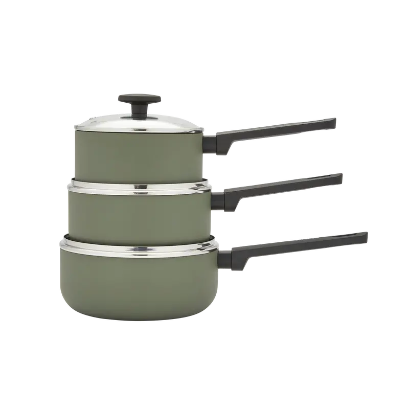 3-Piece Green Recycled Aluminium Saucepan Set 1