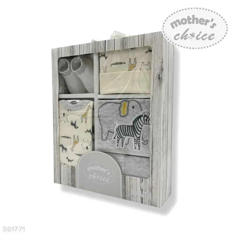 5-Piece Newborn Gift Set – Gentle Grey Elephant Theme 1
