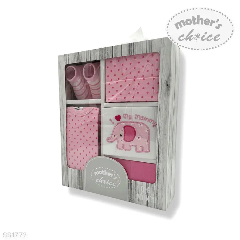 5-Piece Newborn Gift Set – Playful Pink Elephant Theme 1