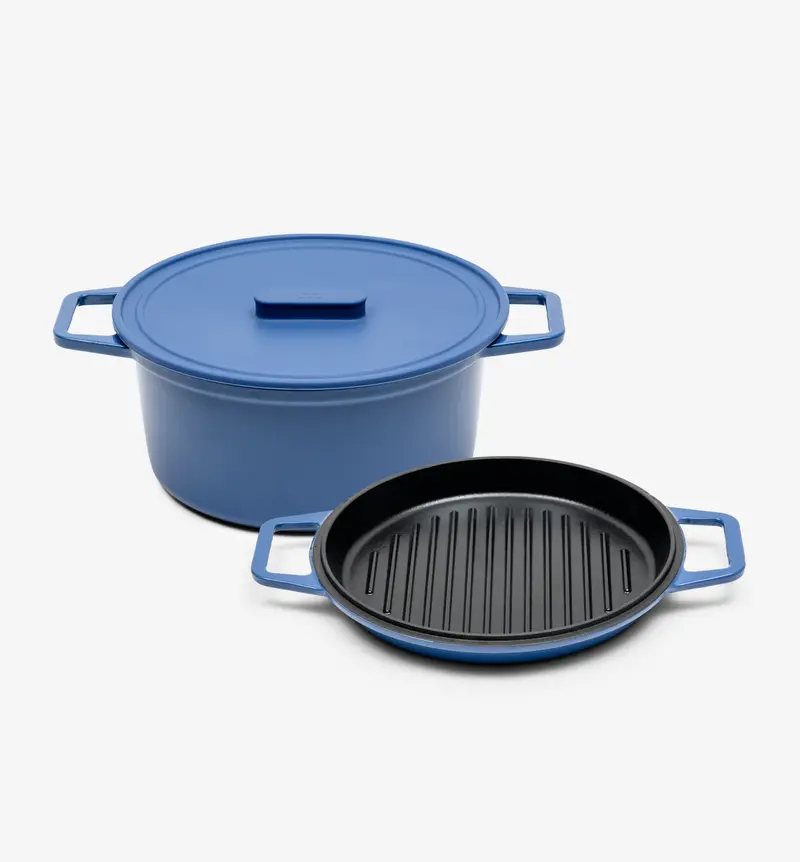 7-Quart Enamel Cast-Iron Dutch Oven With Grill Base & Silicone Lid – Blue (Final Sale) 1