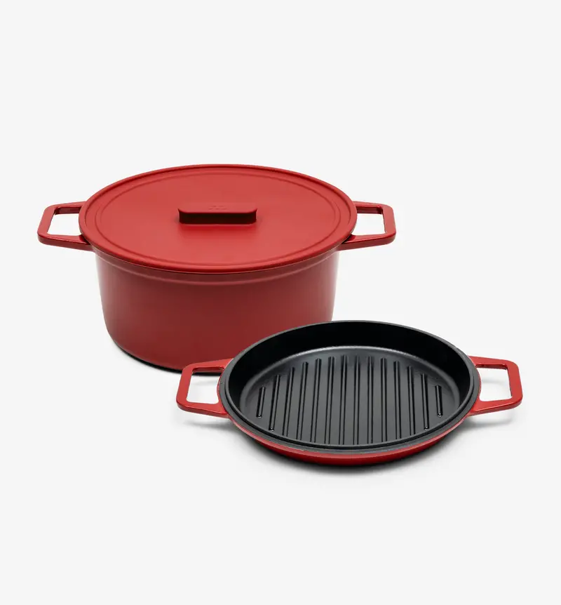 7-Quart Enamel Cast-Iron Dutch Oven With Grill Base & Silicone Lid – Red (Final Sale) 1