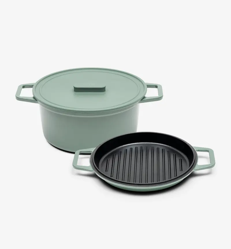 7-Quart Sage-Colored Enamel Dutch Oven – Grill-Ready With Silicone Lid (Final Sale) 1