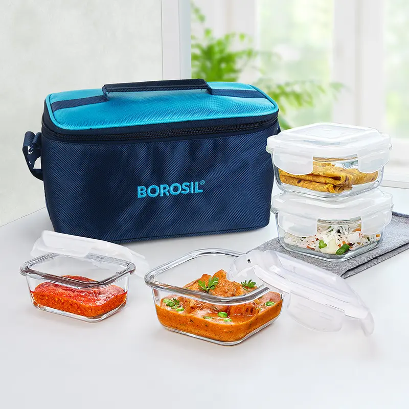 Alfa Aroma Blue Square Glass Lunch Box With Secure Seal 1