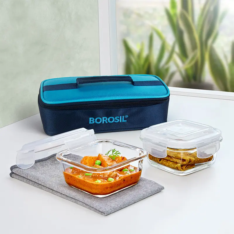Alfa Blue Square Glass Lunch Box – Leak-Proof Storage 1