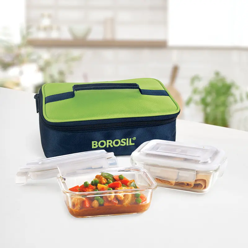 Alfa Green Rectangular Borosilicate Glass Meal Prep Container 1