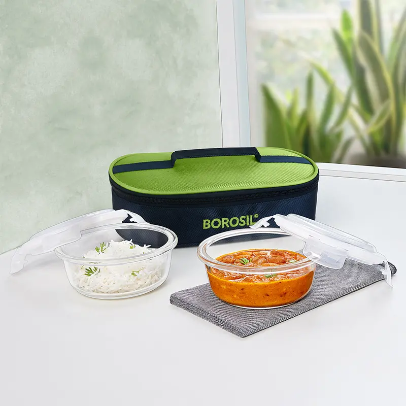 Alfa Green Round Glass Lunch Box – Eco-Conscious, Microwave-Safe Design 1
