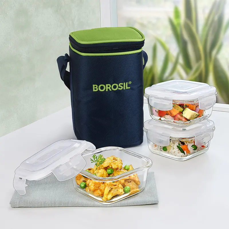 Alfa Green Square Glass Lunch Box – Durable Tempered Glass 1