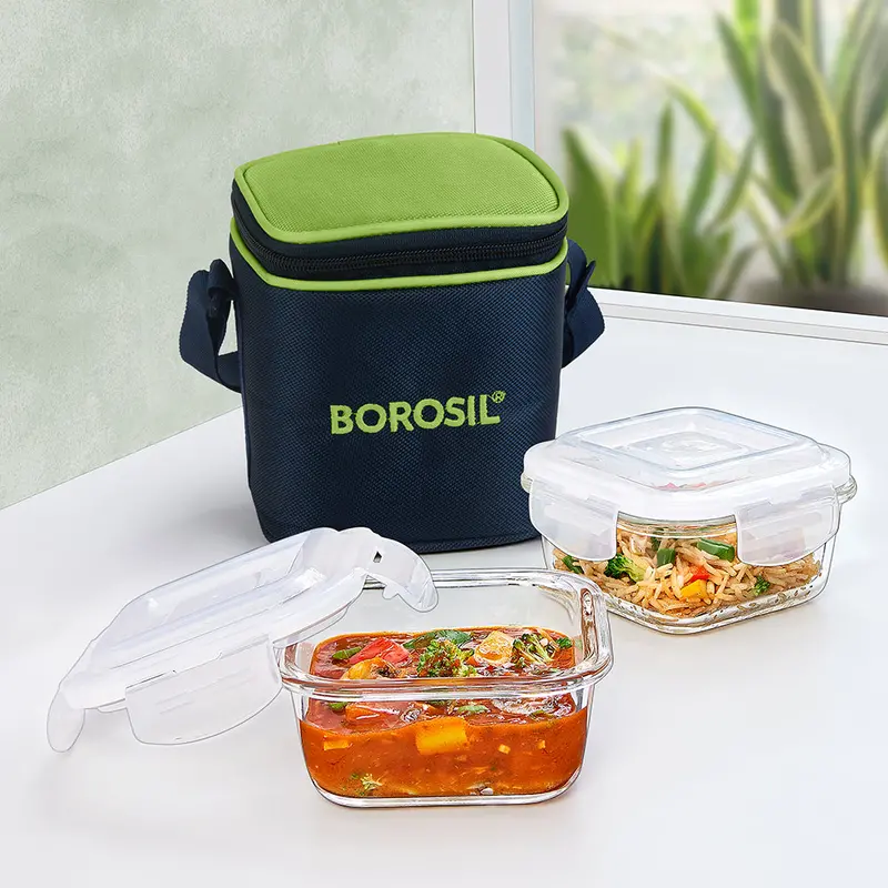 Alfa Green Square Glass Lunch Box – Modern, Stackable Food Storage Solution 1