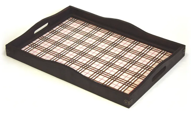 Antique-Style British Plaid Serving Tray In Mountain Woods Brown – Handcrafted Hardwood, 22 Inches 1
