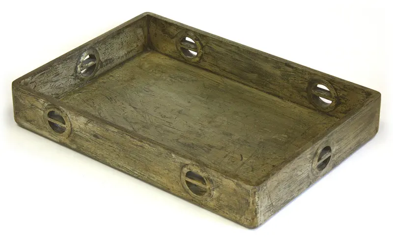 Antique-Style Golden Wood Serving Tray – Elegant Handmade Design, 20.25 Inches 1