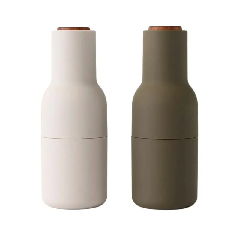 Audo Dual Bottle Grinder Set – Walnut Tops In Hunting Green & Beige 1