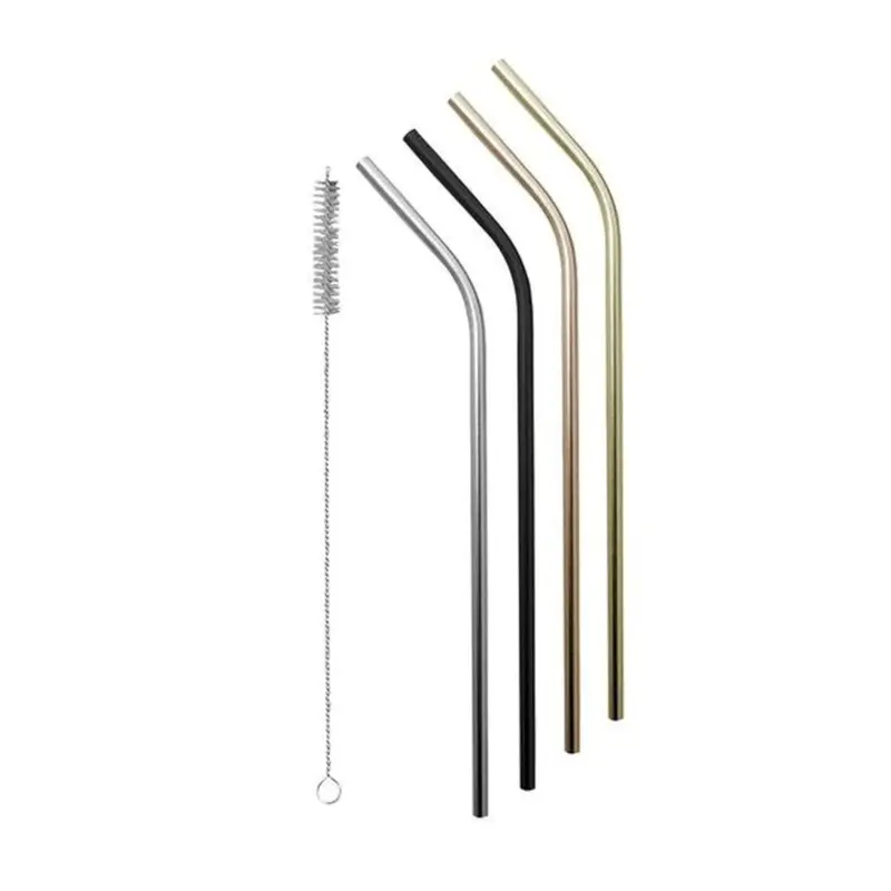 Avanti Premium Stainless Steel Reusable Straws With Cleaning Brush – 4-Piece Precious Metal Set 1