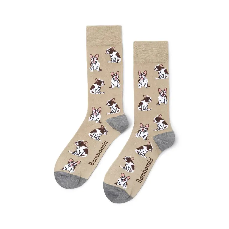 Bamboozld French Bulldog Graphic Socks – Sand Colorway 1