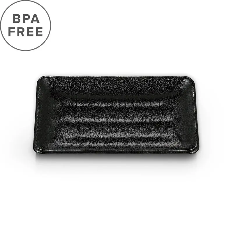 Black Grainy Melamine Rectangular Plate – 7" × 4.4" 1