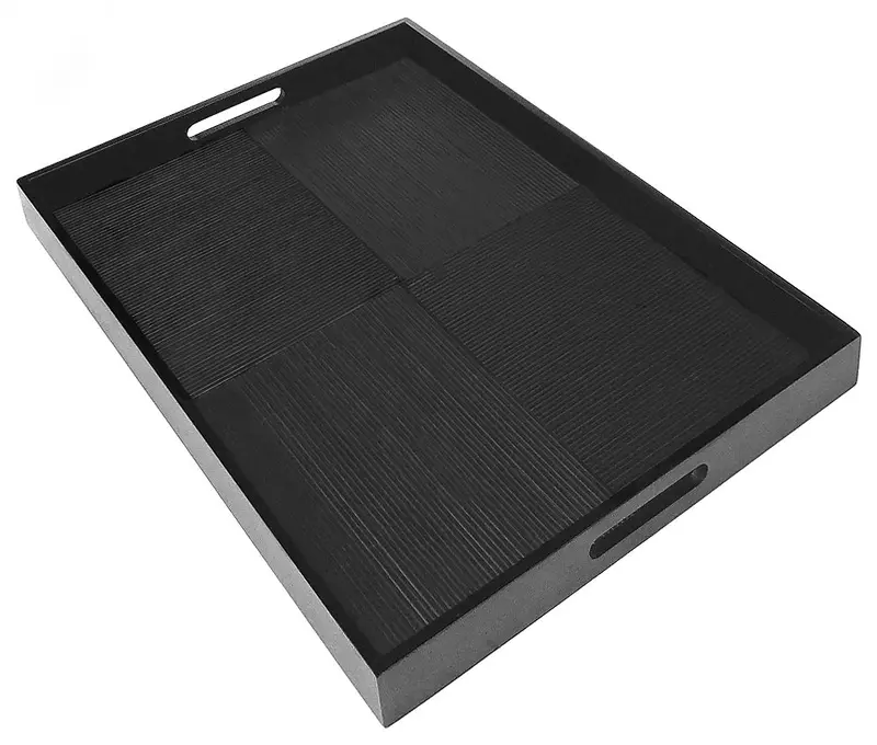 Black Ribbed Bamboo Rectangular Serving Tray – 23 Inch Extra-Large Presentation Tray 1
