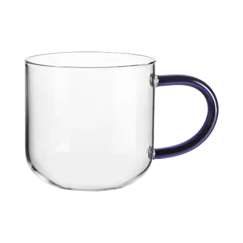 Blue-Handled Glass Coffee Mug – 400 Ml Coppa Design 1