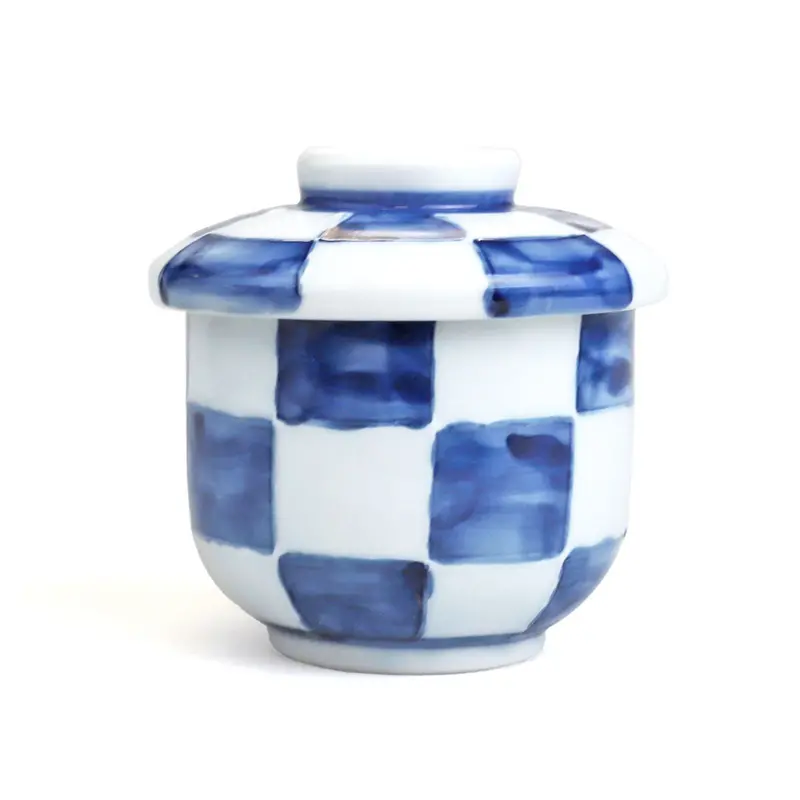 Blue Ichimatsu Pattern Chawanmushi Cup – 8 Fl Oz, 3.1" Diameter 1