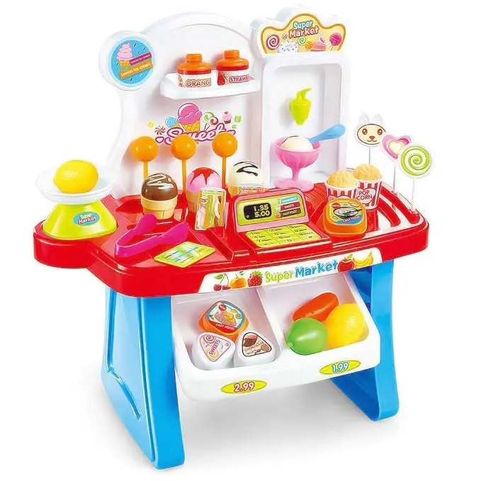 Blue Mini Supermarket Playset – 34-Piece Pretend Play Kit 1