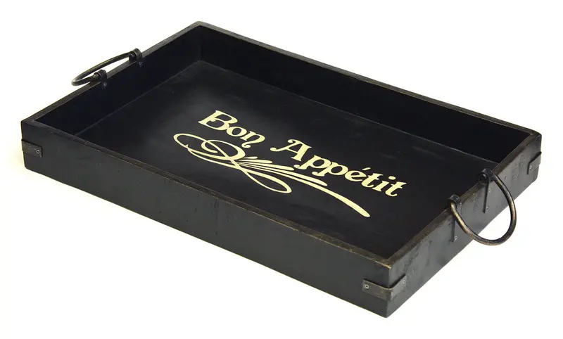 Bon Appetite Antique Mahogany Serving Tray – Distressed Finish With Metal Handles, 24 Inches 1