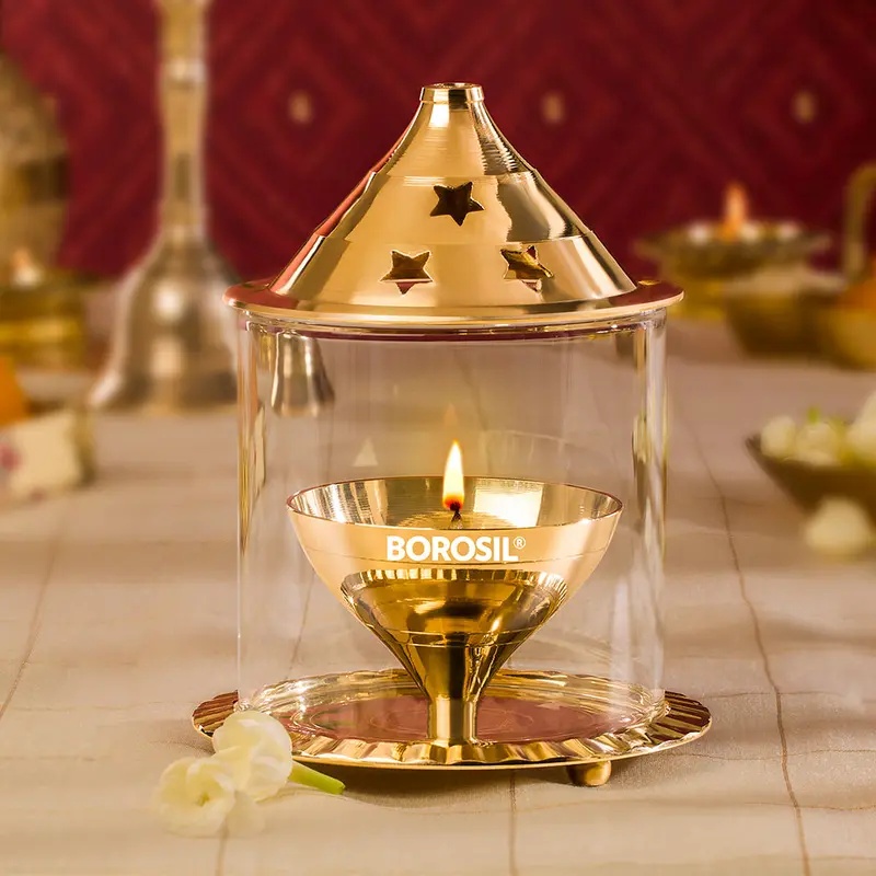 Borosil Akhand Diya – Medium Solid Brass Traditional Lamp 1
