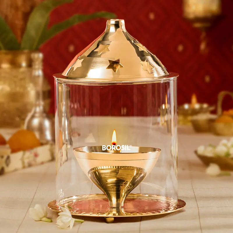 Borosil Traditional Brass Akhand Diya – Large Size 1