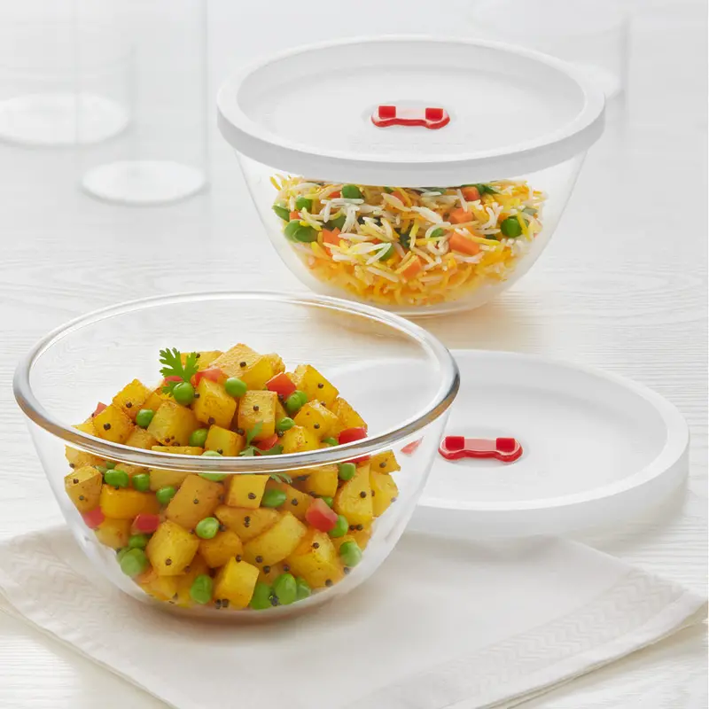 Borosil Tuff-Glass Mixing & Serving Bowl Set With Secure-Fit Lids 1