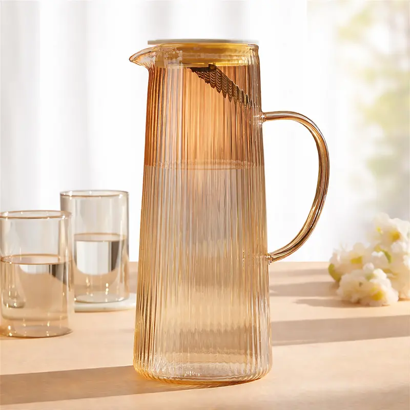 Breeze Amber-Tinted Glass Pitcher With Integrated Strainer Lid 1