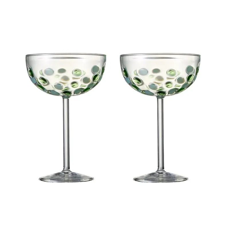 Casero Dapple Green Coupe Glasses – Set Of 2, 250Ml Modern Serving Glasses 1