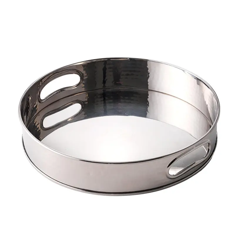 Casero Hammered Silver-Tone Round Serving Tray – 38 Cm Diameter 1