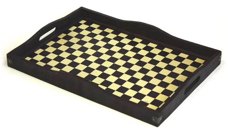 Checker-Bottom Handcrafted Serving Tray – Vintage-Inspired Wooden Design, 22 Inches 1