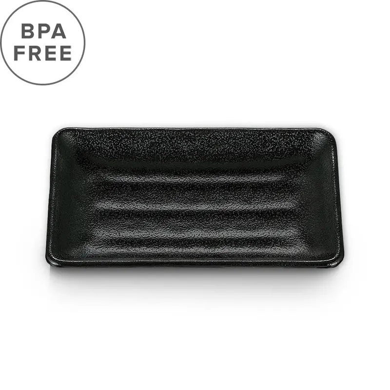 Clearance: Black Grainy Melamine Rectangular Plate – 7.7" × 5.1" 1