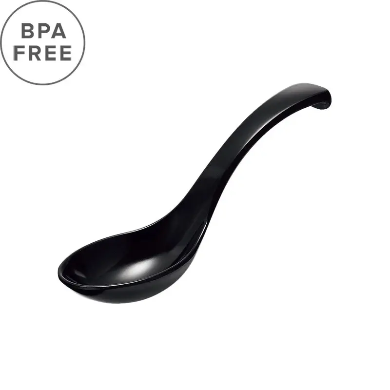 Clearance: Melamine Renge Ramen Spoon – Large Black, Carved Handle, 6.7" (50 Pcs) 1