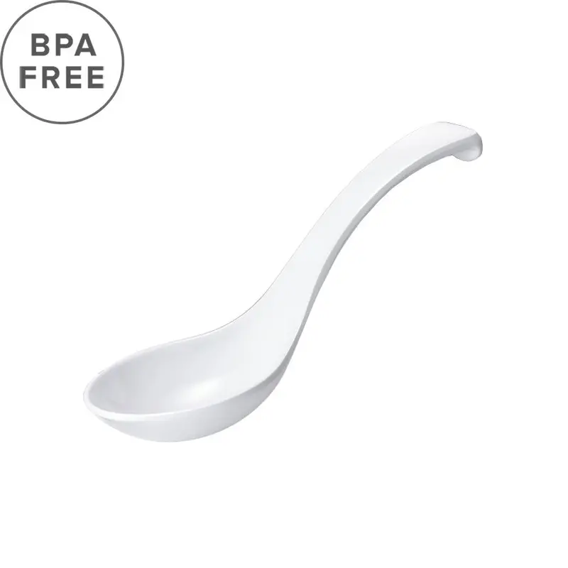 Clearance: Melamine Renge Ramen Spoon – Large White, Carved Handle, 6.7" (50 Pcs) 1