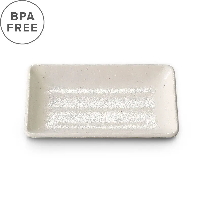 Clearance: White Grainy Melamine Rectangular Plate – 7.7" × 5.1" 1