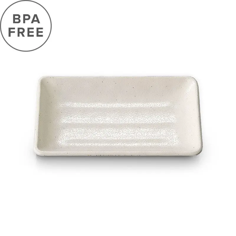 Clearance: White Grainy Melamine Rectangular Plate – 7" × 4.4" 1