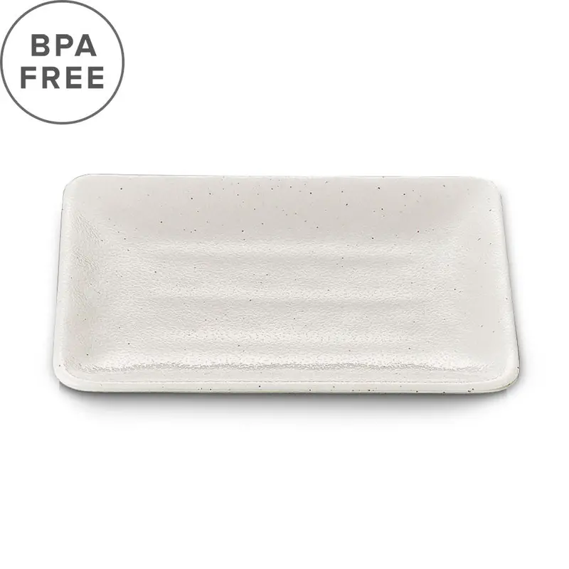 Clearance: White Grainy Melamine Rectangular Plate – 8" × 5.75" 1
