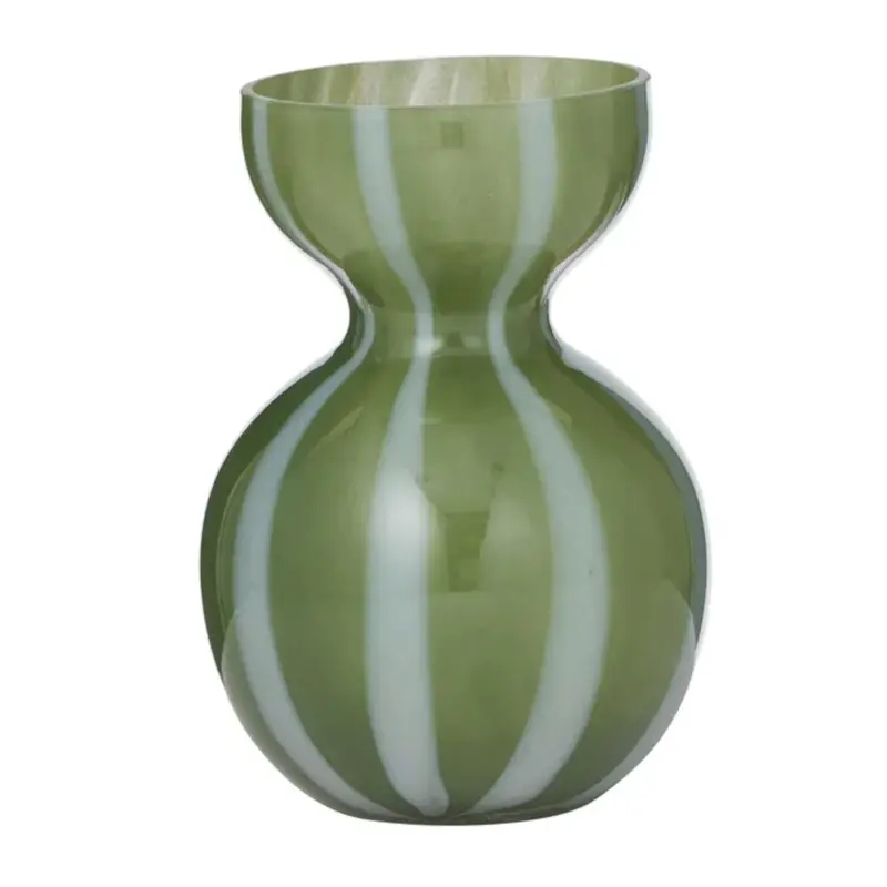 Coast To Coast Bobbi Striped Olive-And-White Glass Vase – 13 X 18 Cm Minimalist Centerpiece 1