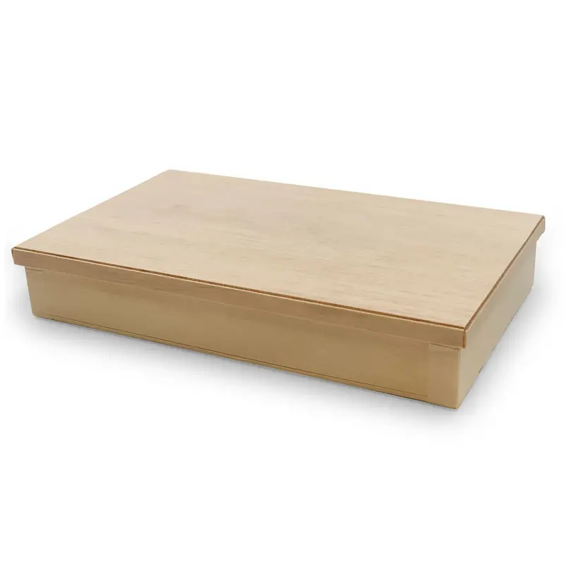 Coco Wooden Takeout Bento Box – Large Rectangular, 9" × 5.5", Includes Lid, 25-Set Bundle 1