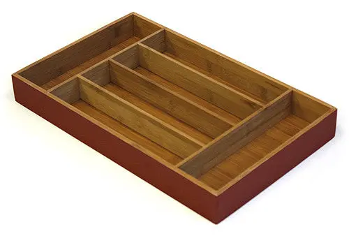Deep Burgundy 6-Compartment Bamboo Tray – Stylish Kitchen Organizer, 16.125 Inches 1