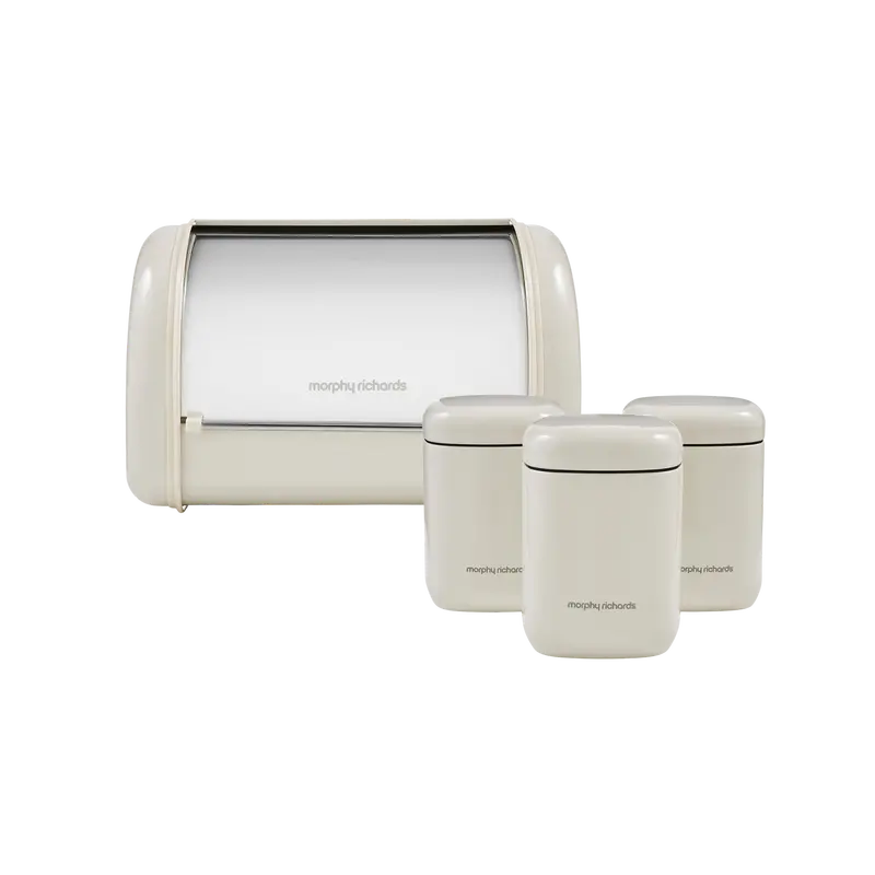 Equip Cream Set: 3 Storage Canisters + Compact Roll-Front Bread Bin 1