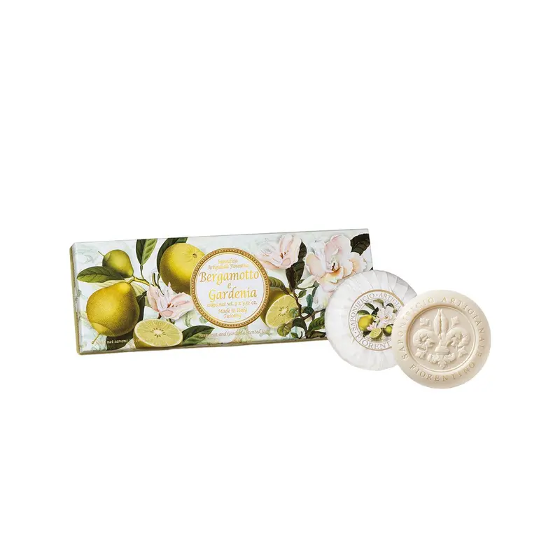 Fiorentino Bergamot & Gardenia Round Artisan Soap Set – 3×100G 1