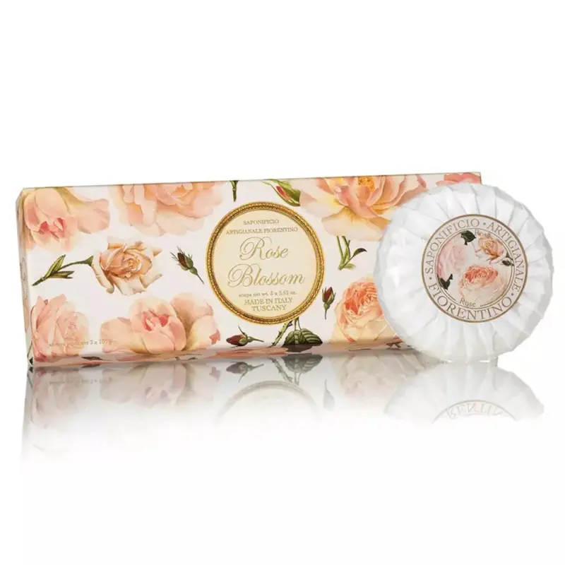 Fiorentino Rose Scented Round Artisan Soap Set – 3×100G In Gift Box 1