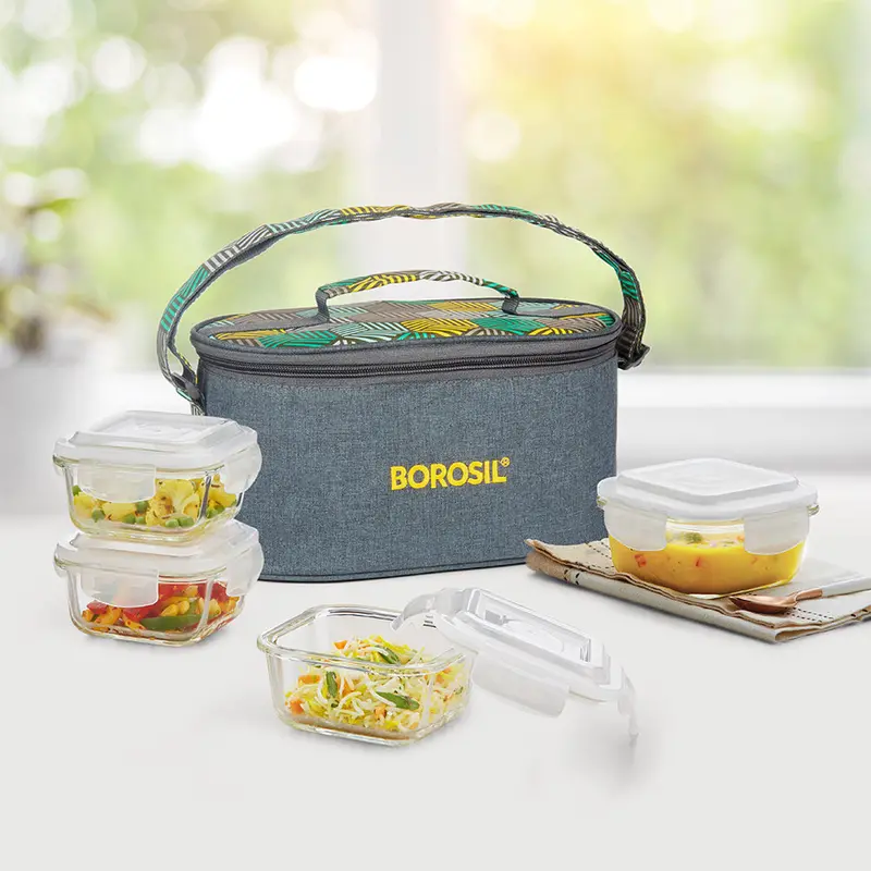Foodluck Olive-Tinted Square Glass Lunch Box – Eco-Conscious Storage 1