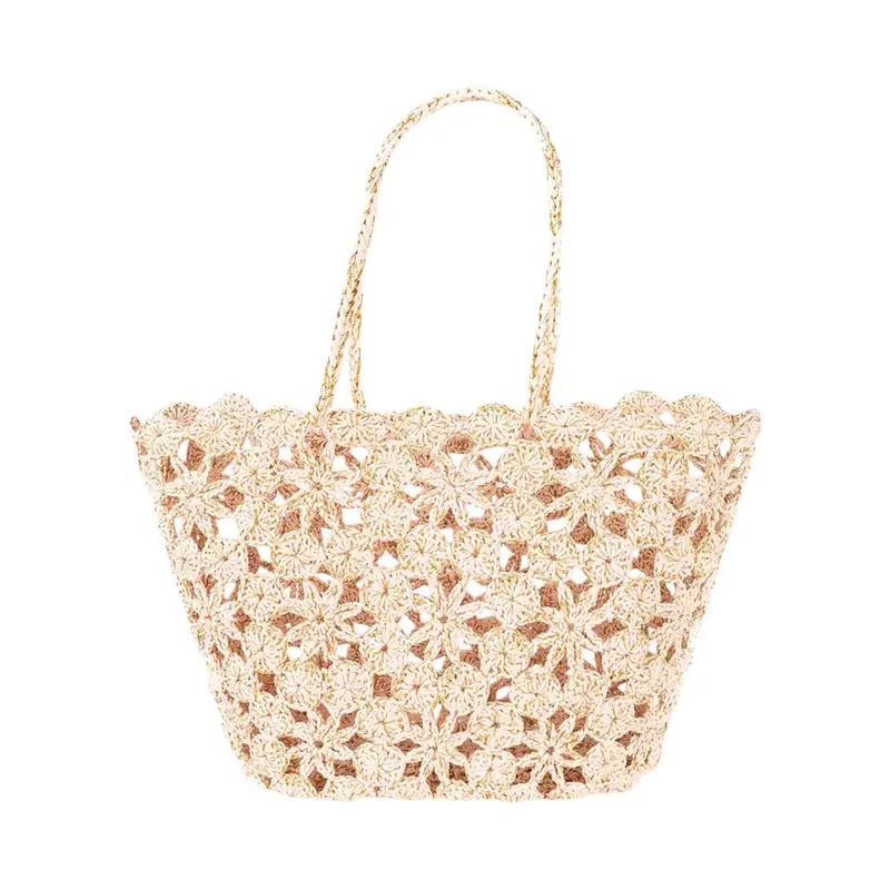 French Bazaar Jane Crochet Basket – Blush Pink With Gold Detailing 1