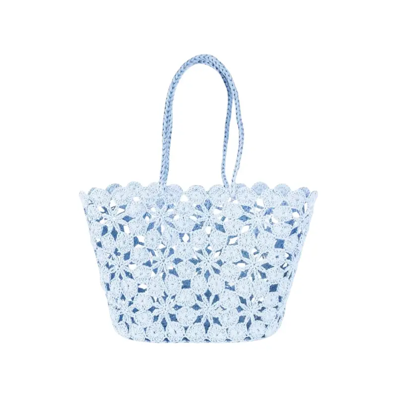 French Bazaar Jane Crochet Basket – Hydrangea Blue With Gold Accents 1
