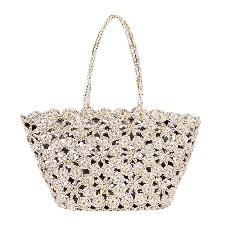 French Bazaar Jane Crochet Basket – Natural Beige & Gold Accent 1