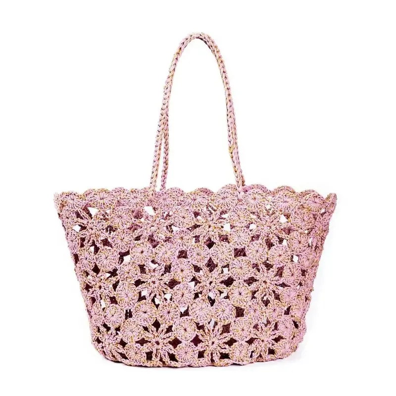 French Bazaar Jane Crochet Basket – Tea Rose Pink & Gold Finish 1
